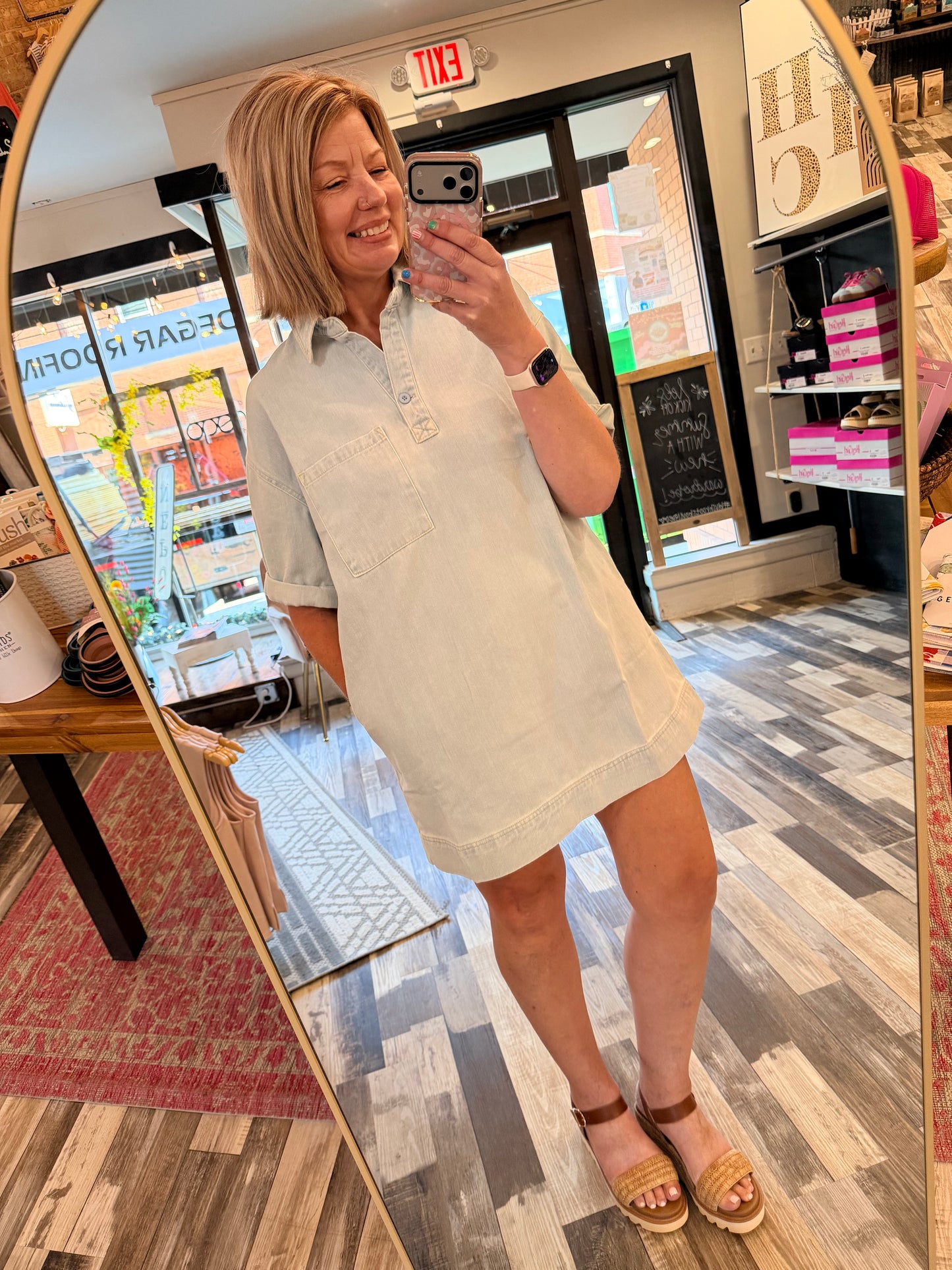 Casual Friday Short Sleeve Shirt Denim Dress
