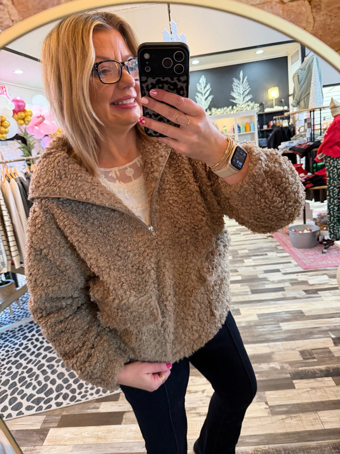 Oversized Teddy Half Zip w/Pocket