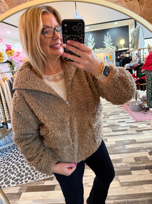 Oversized Teddy Half Zip w/Pocket