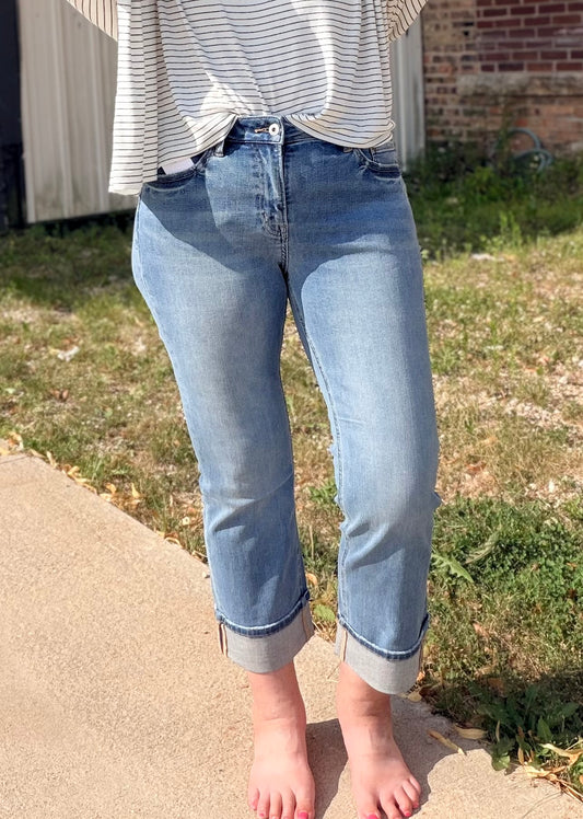 Mica Mid-Rise Straight Crop Cuffed-Hem