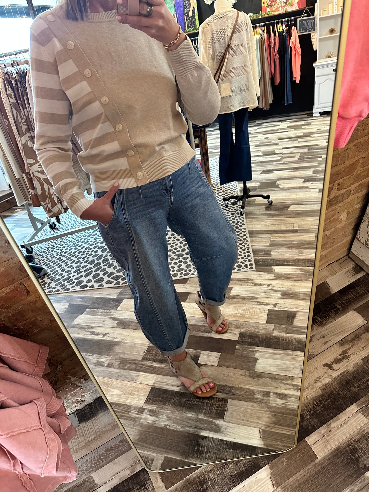 Risen Mid Rise Fit Ankle Barrel Double Roll Up Jeans