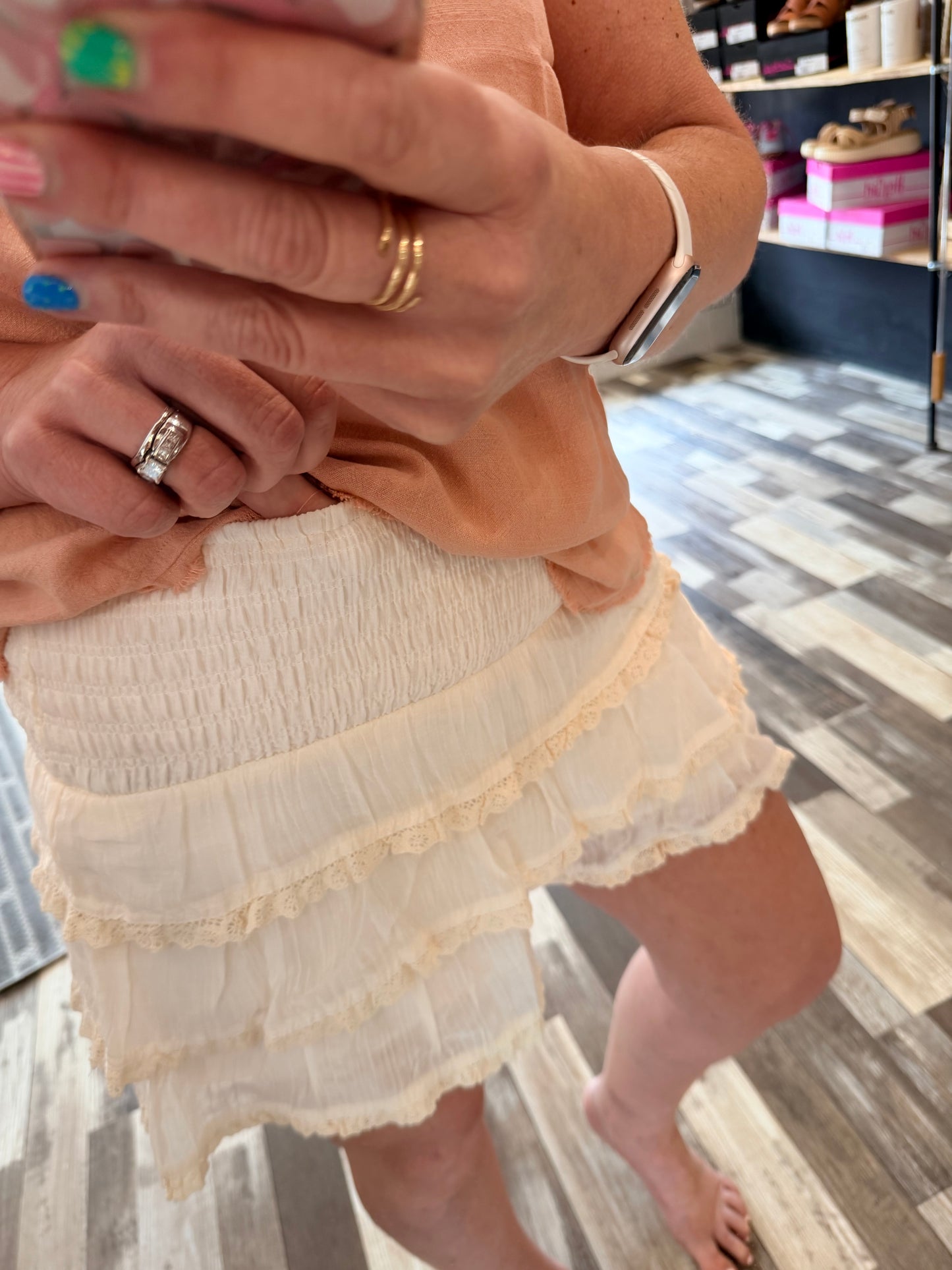 Tiered Ruffle Lace Trim Skort
