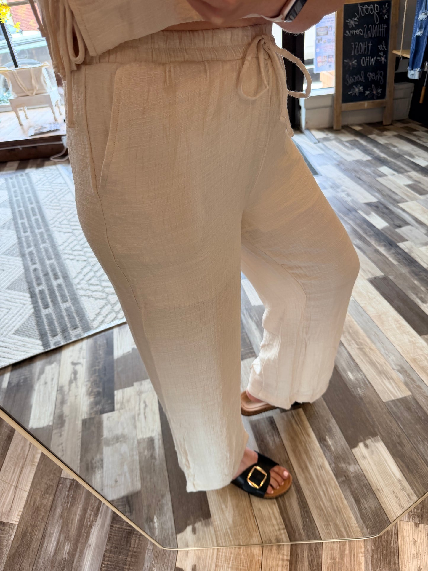 Textured Drawstring Detail Wide Leg Lounge Pants