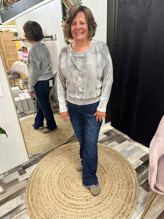 Gray Bleached Cable Knit Sweater
