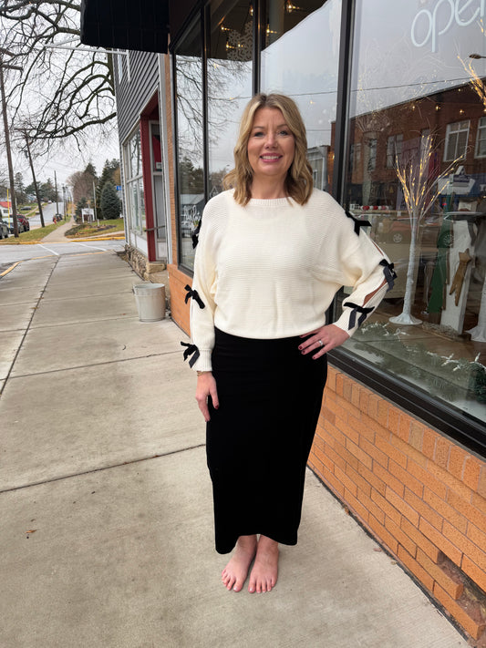 The Maren Velvet Bow Sleeve Sweater