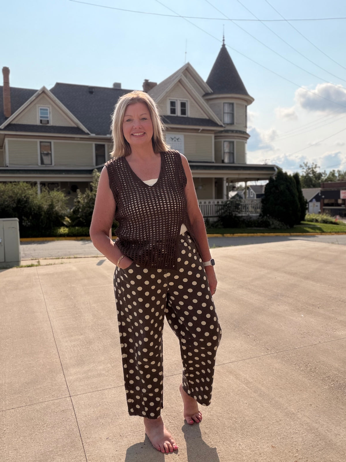 Open Mesh Crochet V-Neck Sweater Vest