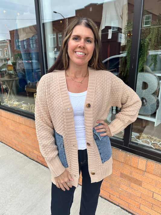 The Staci Open Front Denim Pocket Cardigan