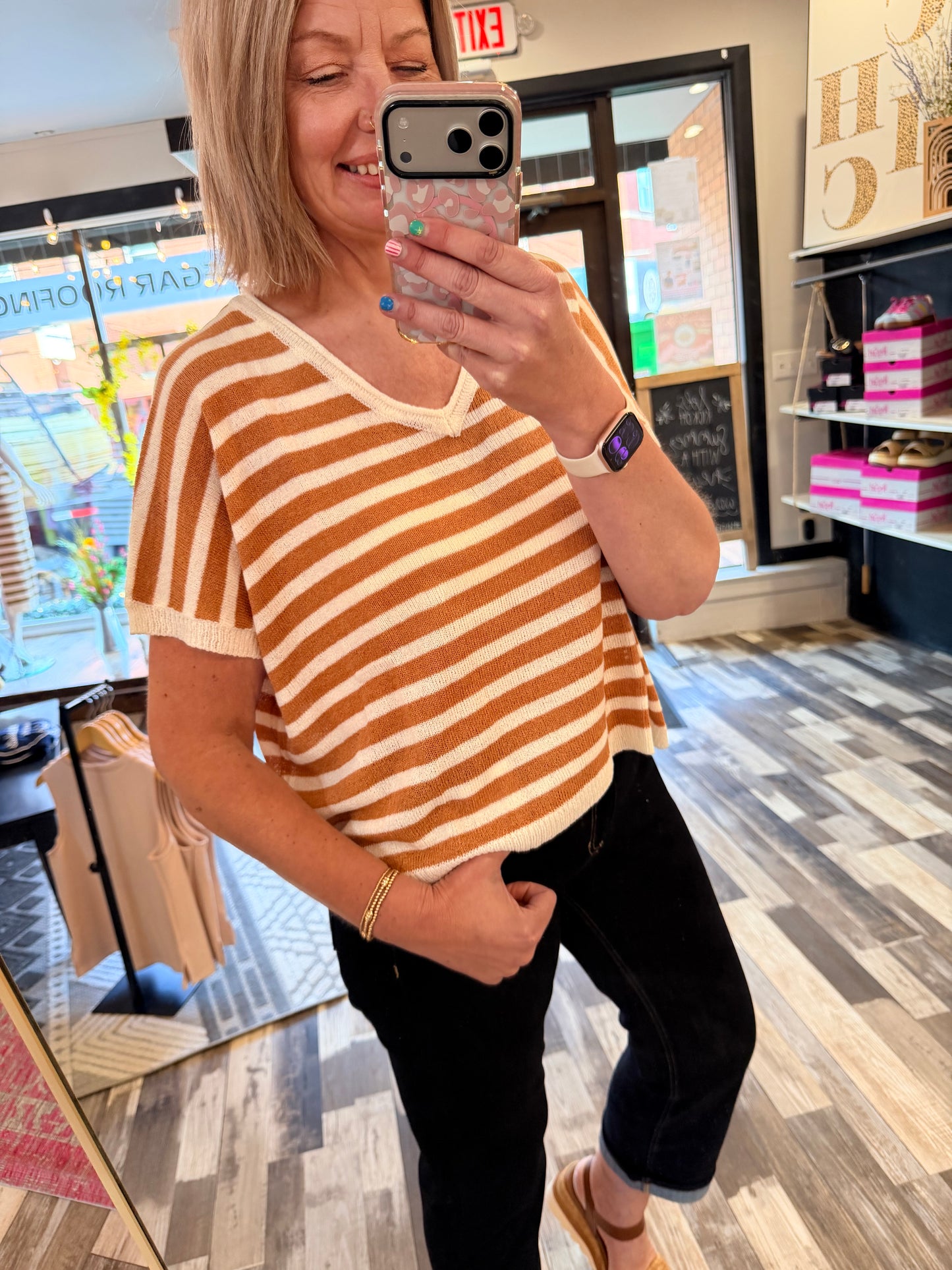 The Jen Striped V-Neck Dolman Sleeve Oversized Top