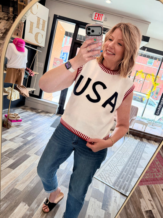 USA Patch Knit Sweater Tank