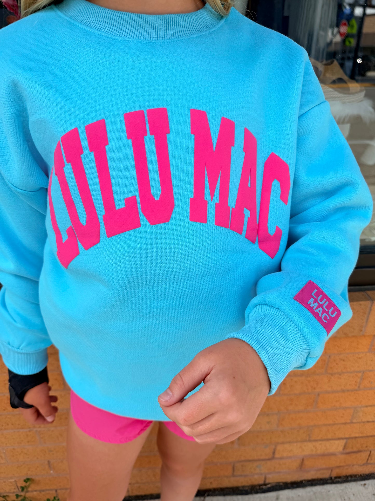 Lulu Mac Pullover Blue/Hot Pink Puff