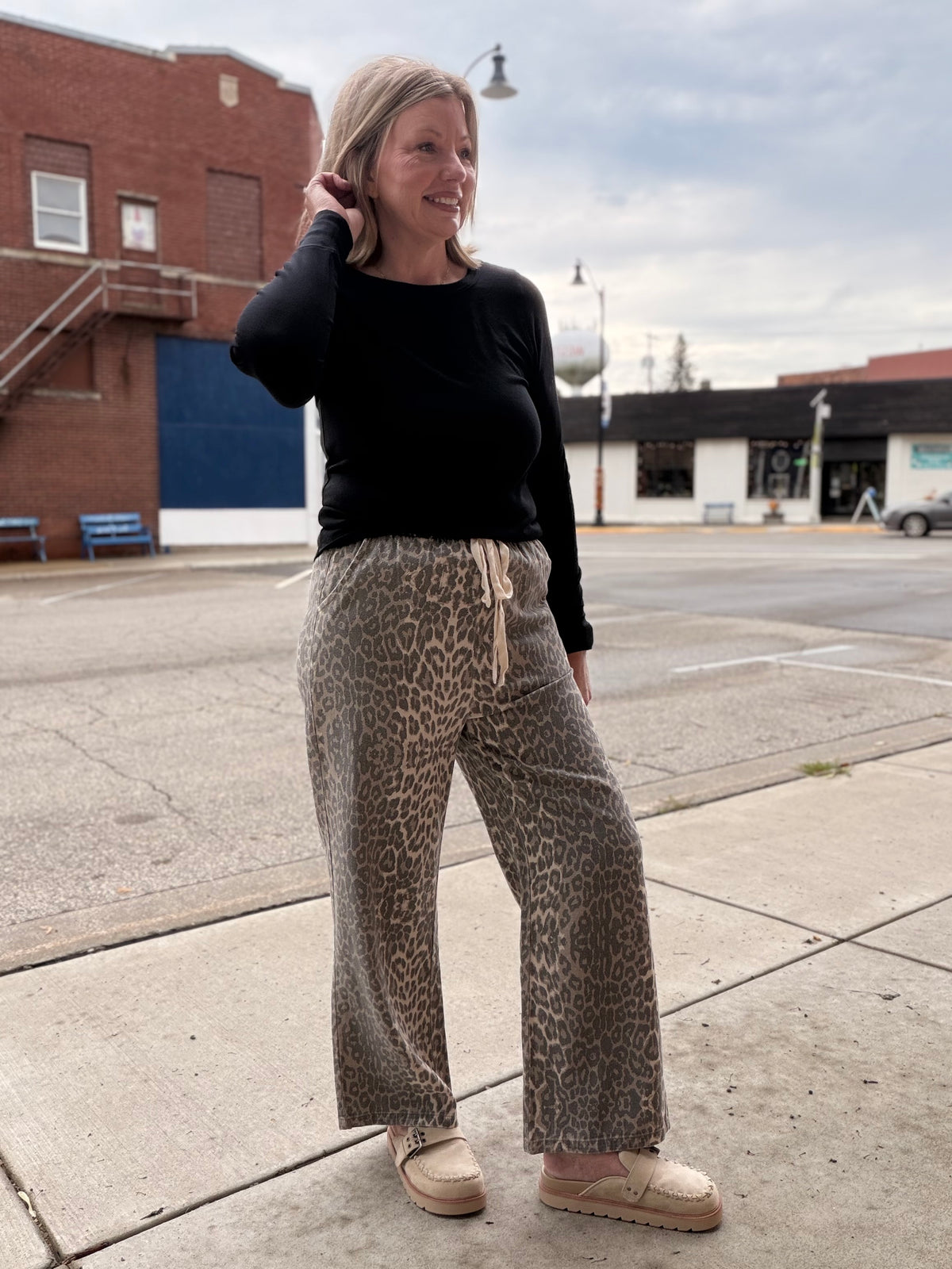 The Willow Leopard Print Wide Leg Drawstring Pants