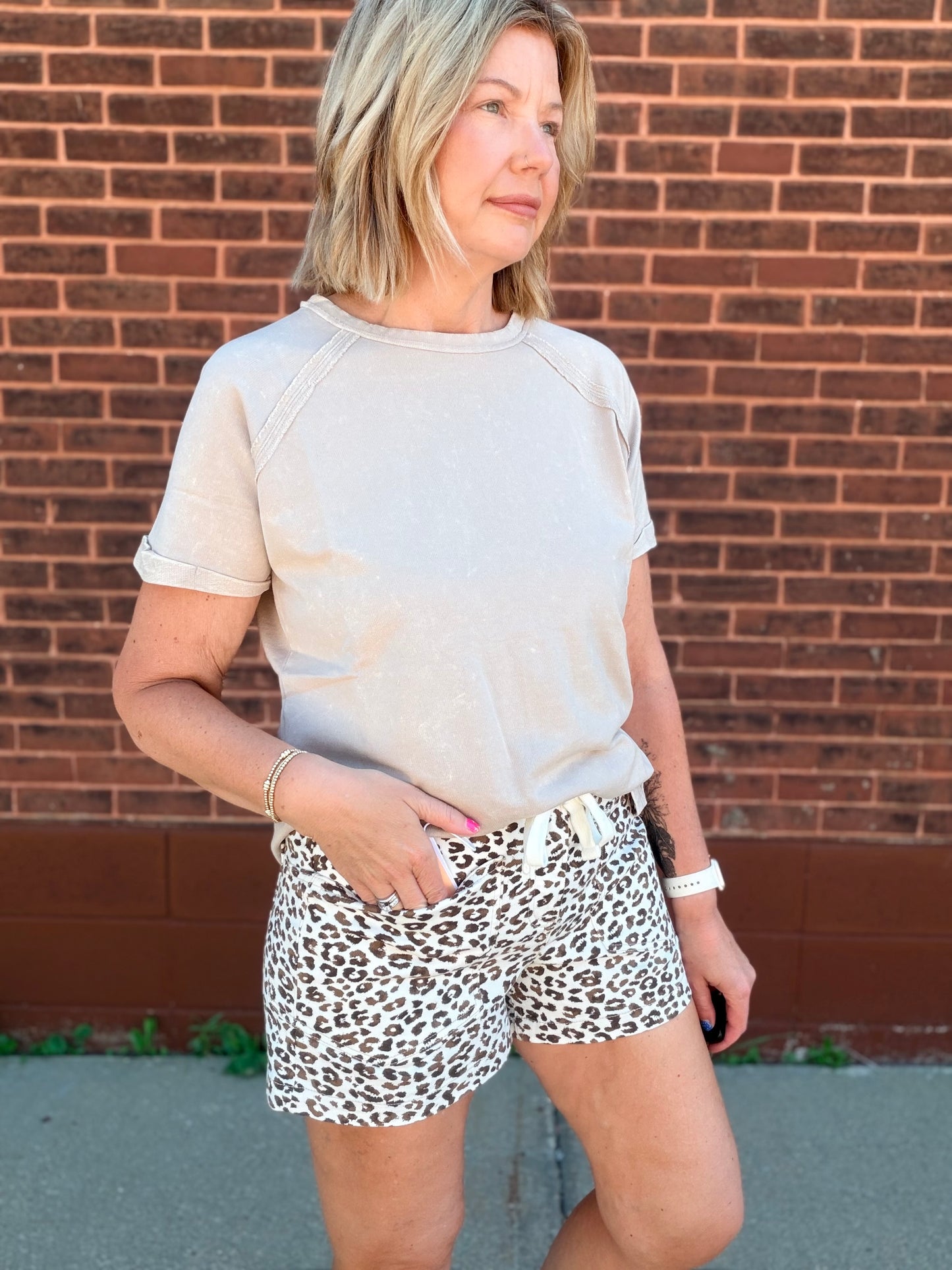 Risen Slouchy Leopard Print Patch Pocket Shorts