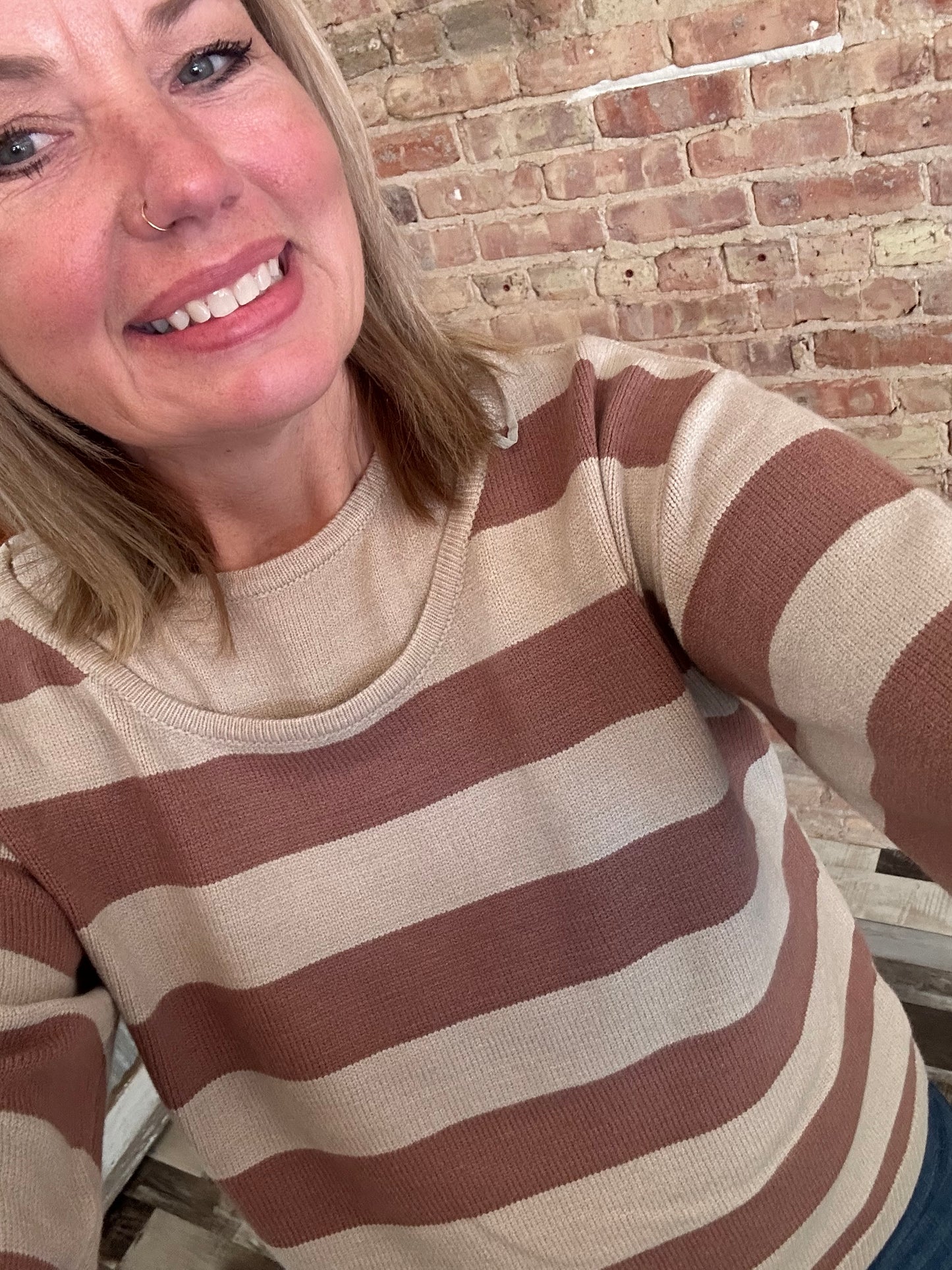 Seeing Double Faux Layer Striped Sweater