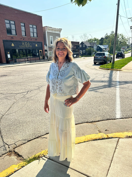 The Daisy Smocked High Waist Tiered Slit Long Midi Skirt