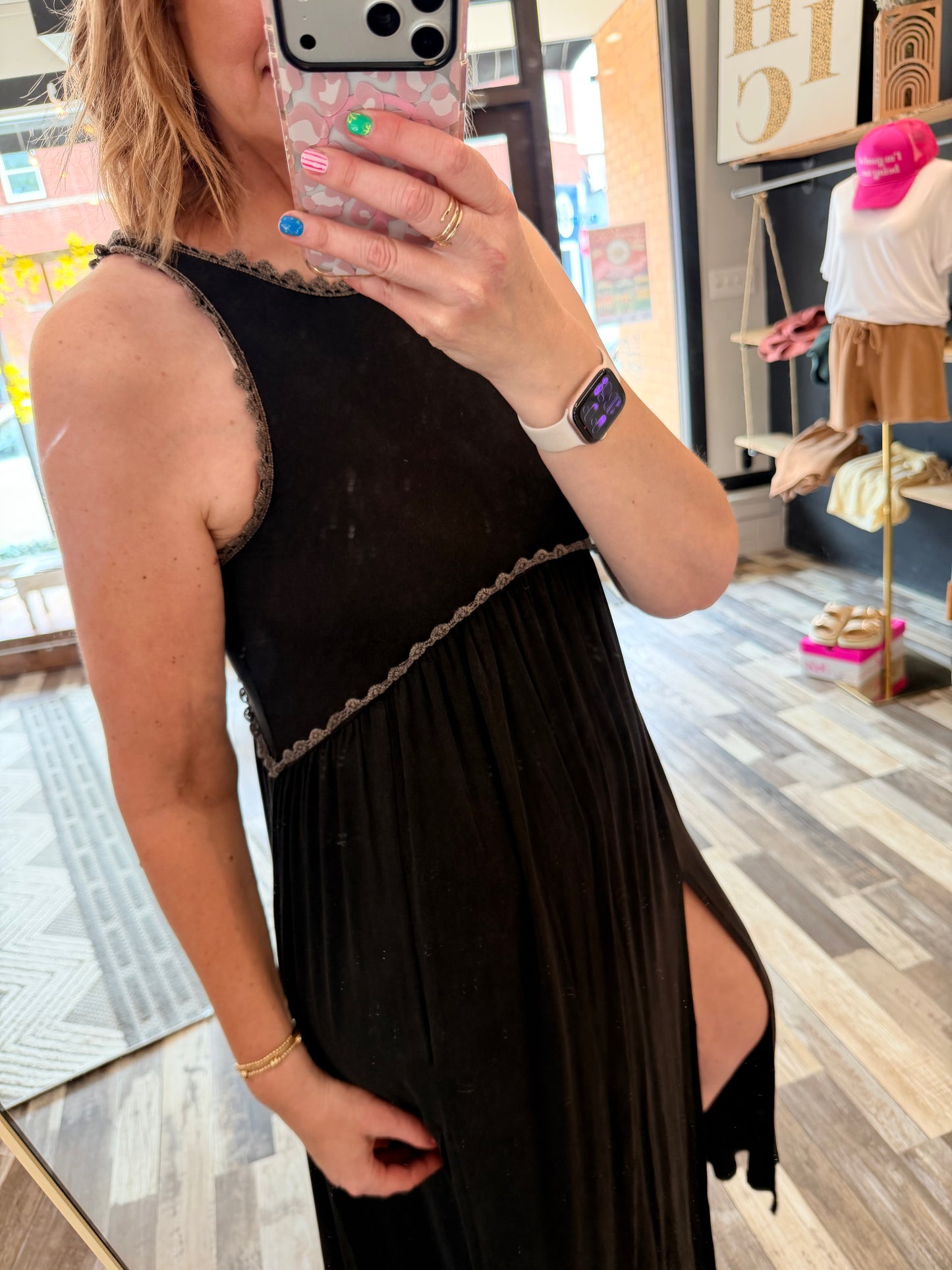Mineral Wash Front Slit Maxi Dress