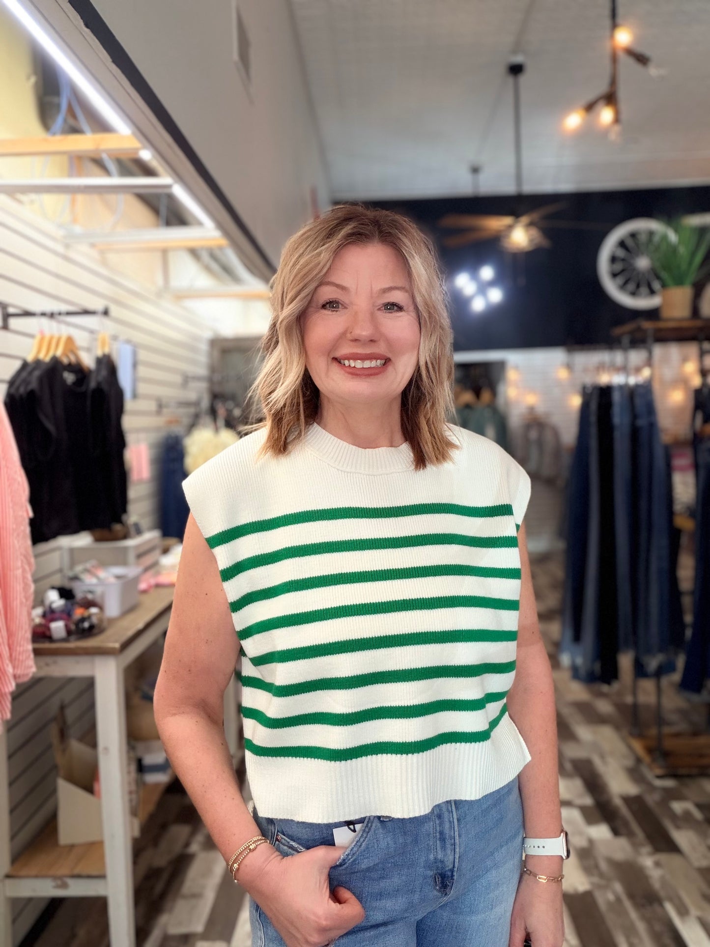 Oversized Crew Neck Stripe Sweater Vest