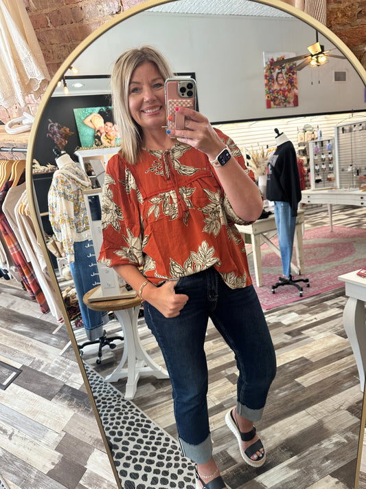 Printed Keyhole Front BOHO Top