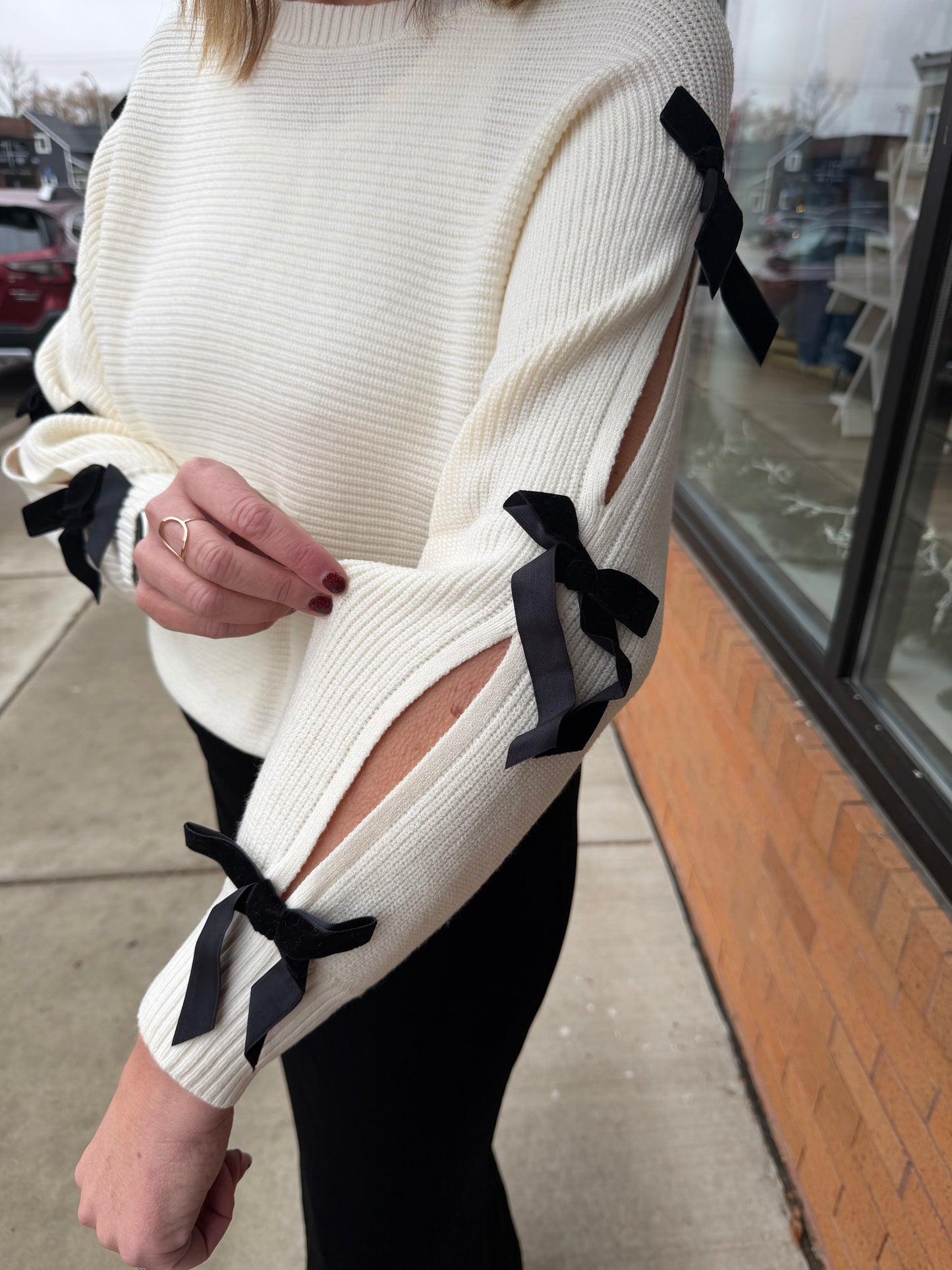 The Maren Velvet Bow Sleeve Sweater