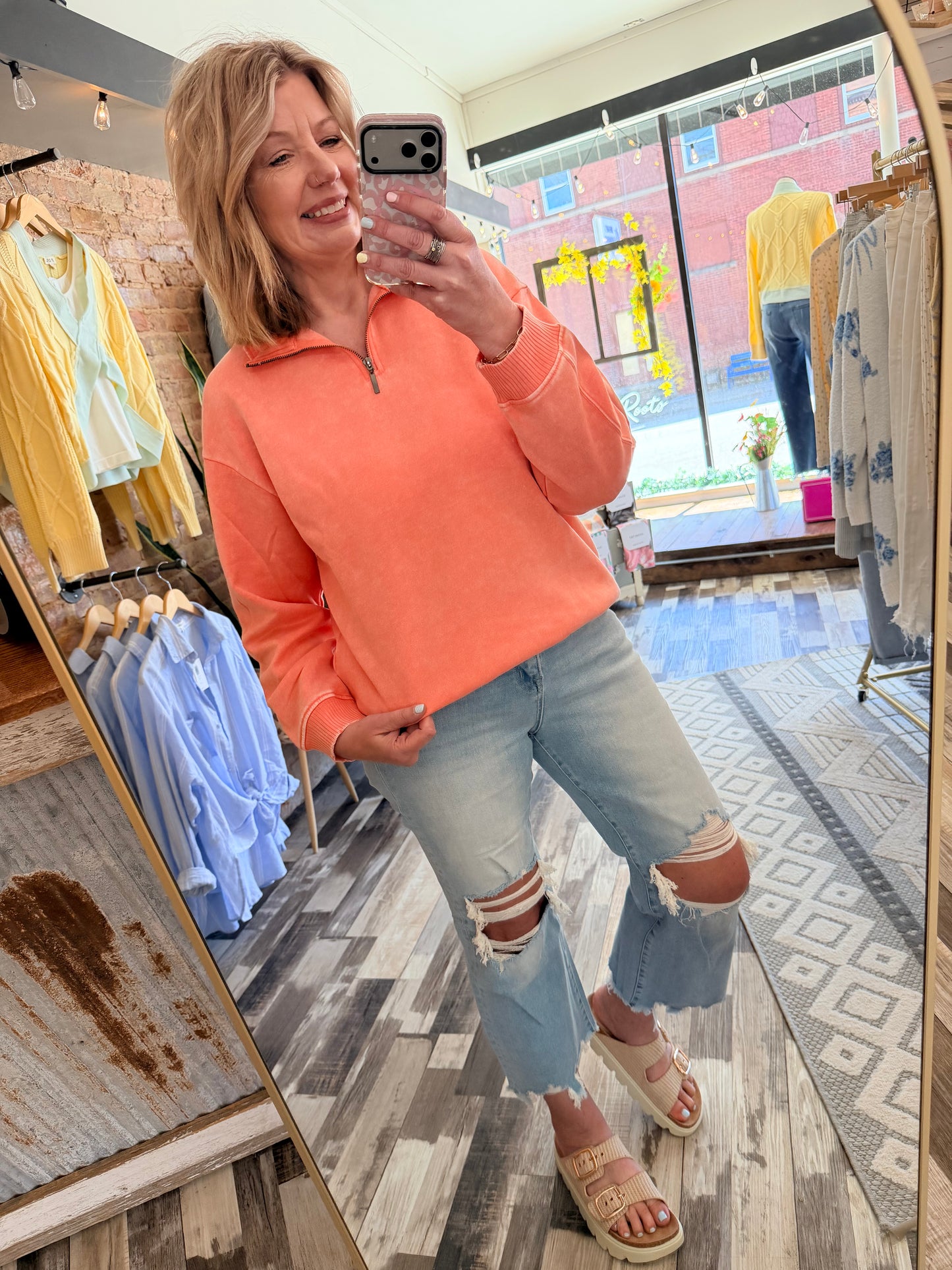 Acid Wash Fleece Half Zip Pullover