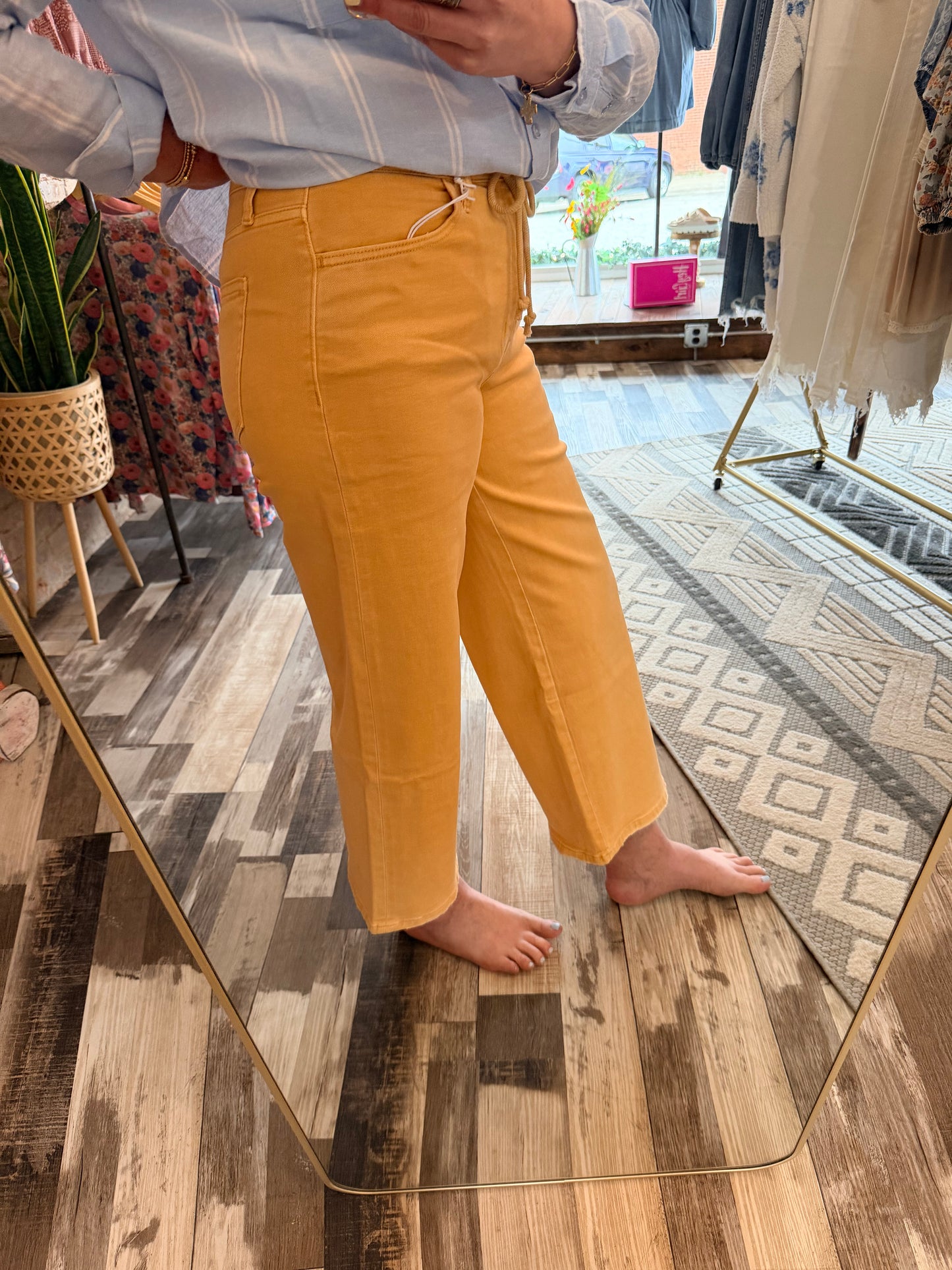 Vervet High Rise Drawstring Color Crop Wide Leg Jeans