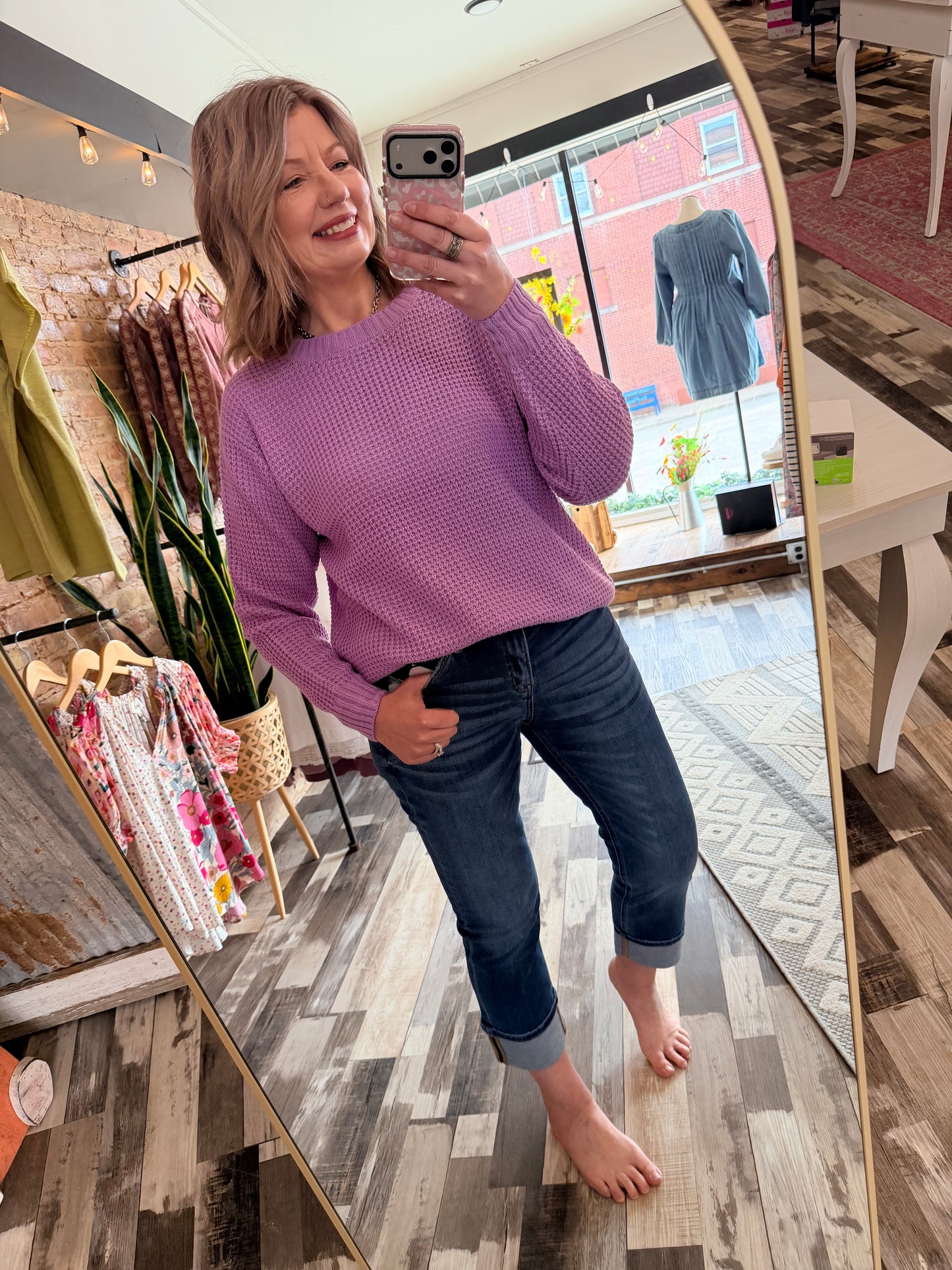 The Allie Hi Lo Waffle Sweater