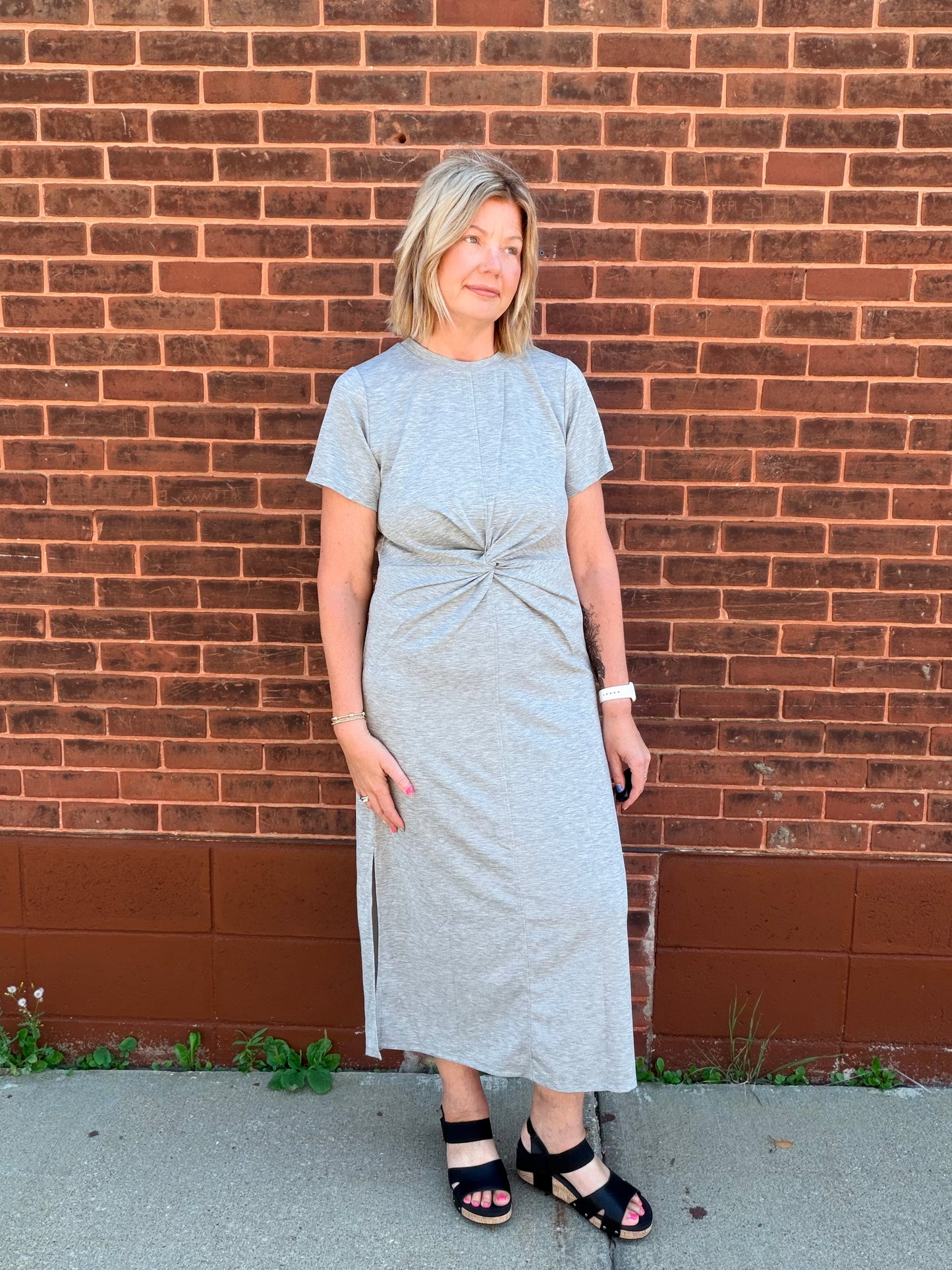Twist Knot Detail Side Slit Maxi T-shirt Dress