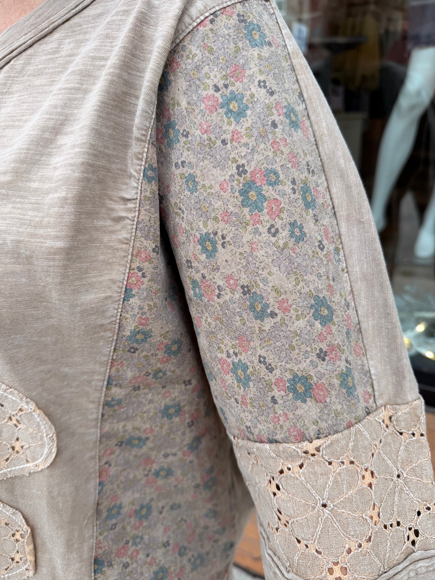 Floral Patchwork V Neck Loose Fit Top