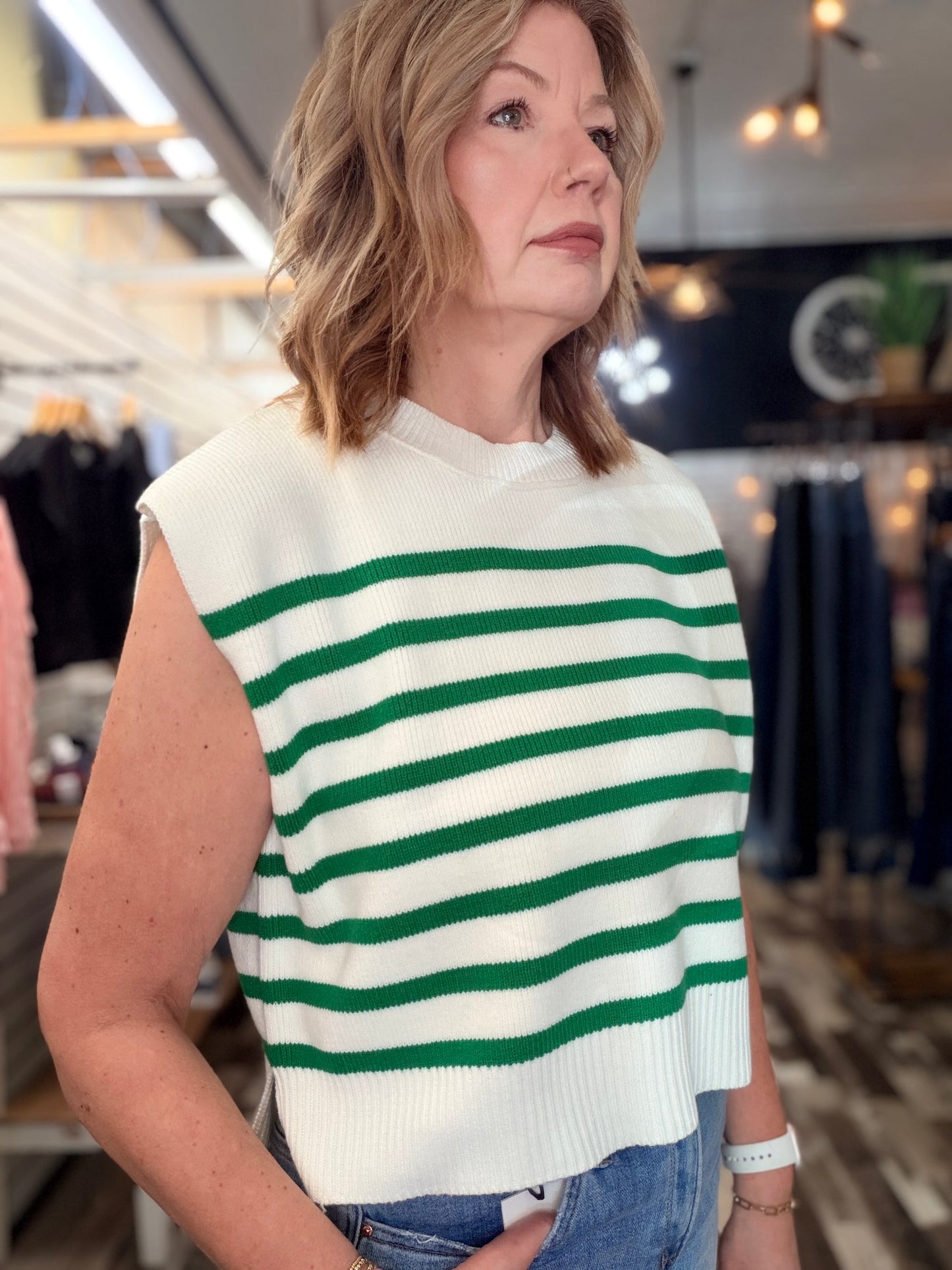 Oversized Crew Neck Stripe Sweater Vest