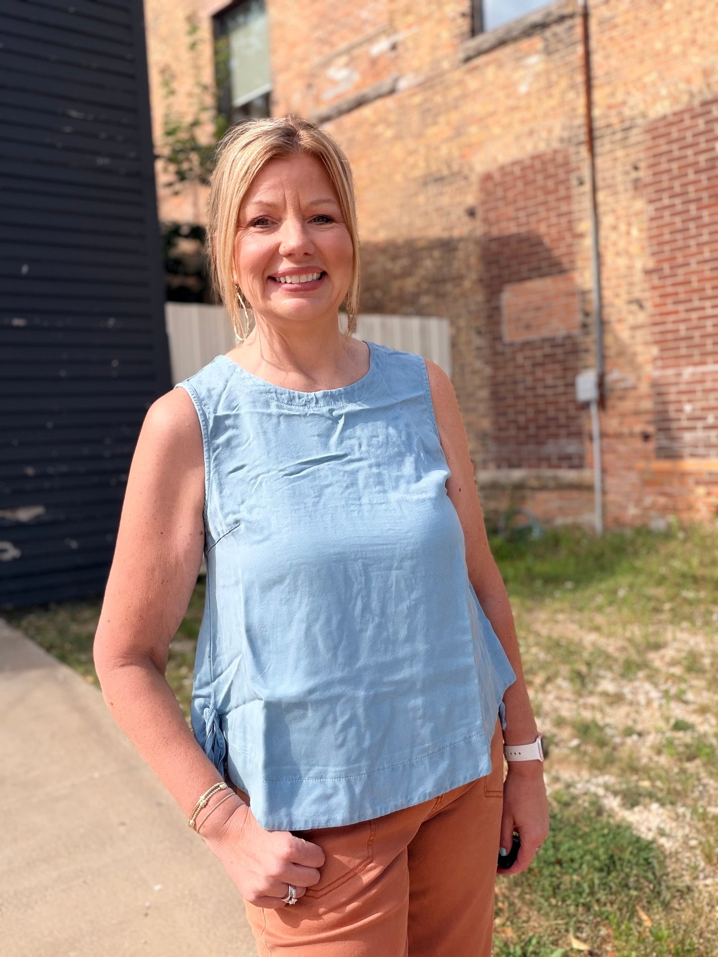 The Brit Washed Chambray Smocked Back Cut Out