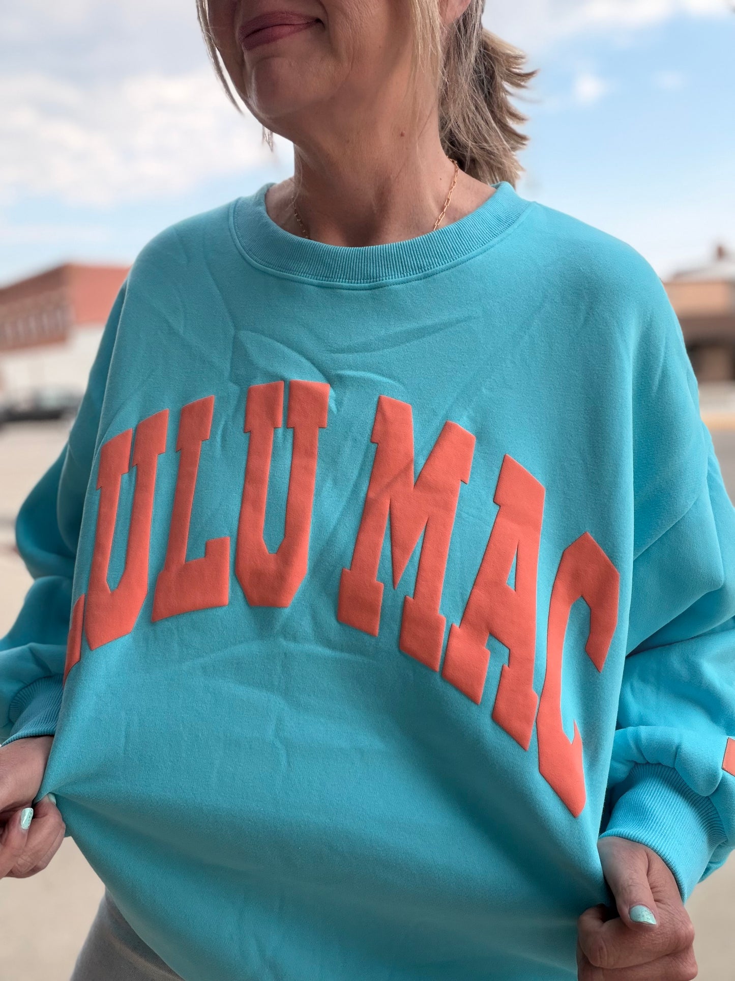 Lulu Mac Pullover Blue/Orange Puff