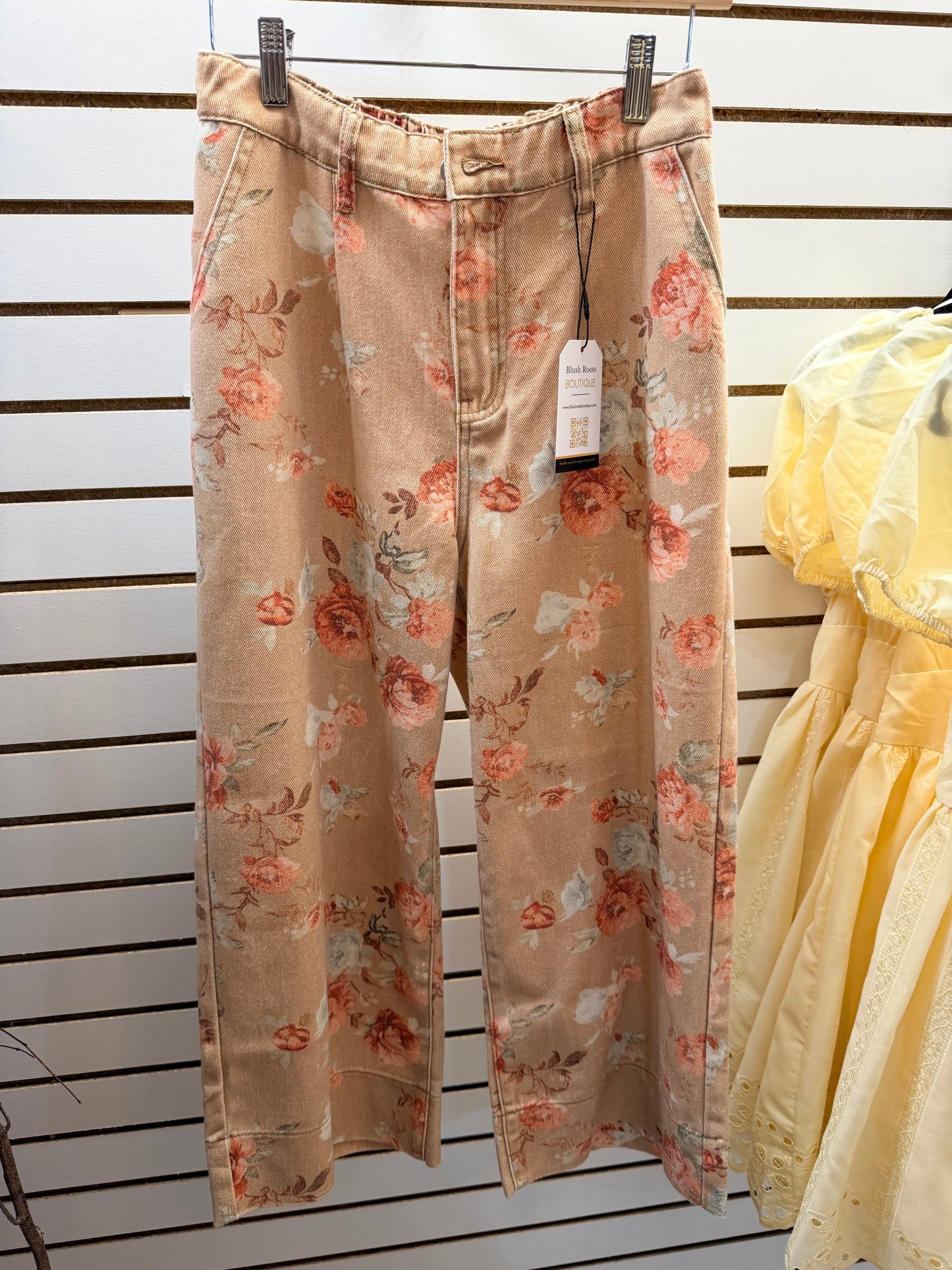 Tan/Coral Floral Cropped Jeans