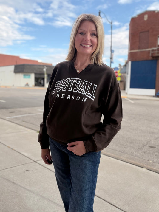 Football Season Puff Cut Neck Graphic Crew