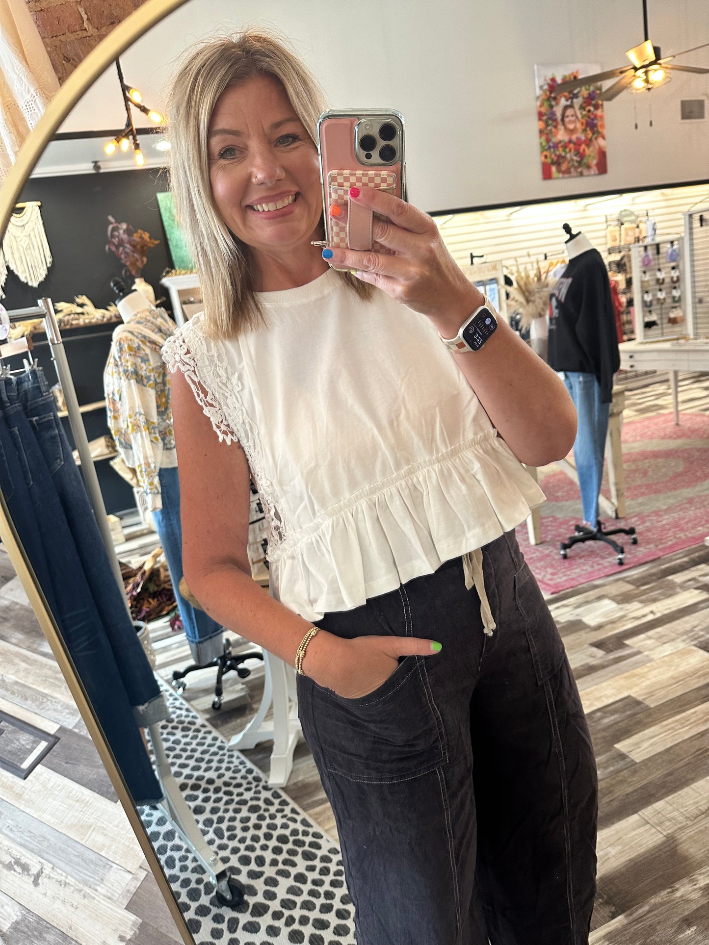 The Nala Side Lace Trim Ruffle Hem Top