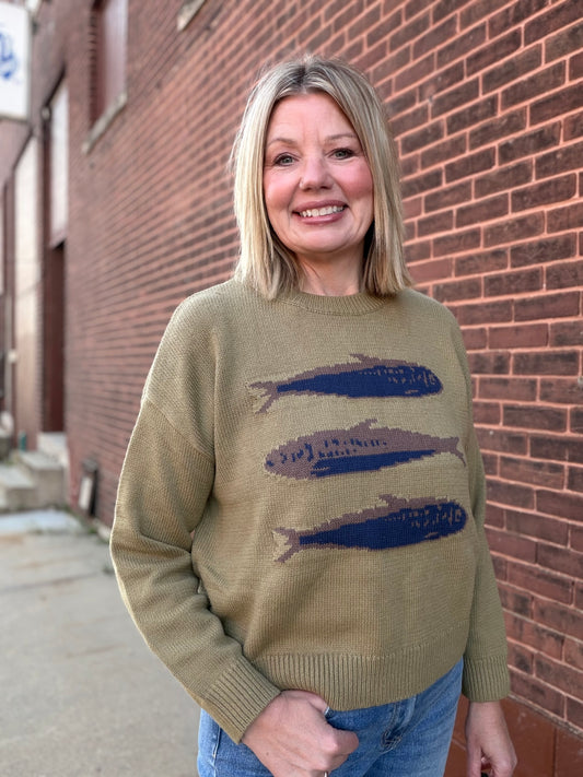 Fall Fish Oversized Drop-Shoulder Knit Sweater