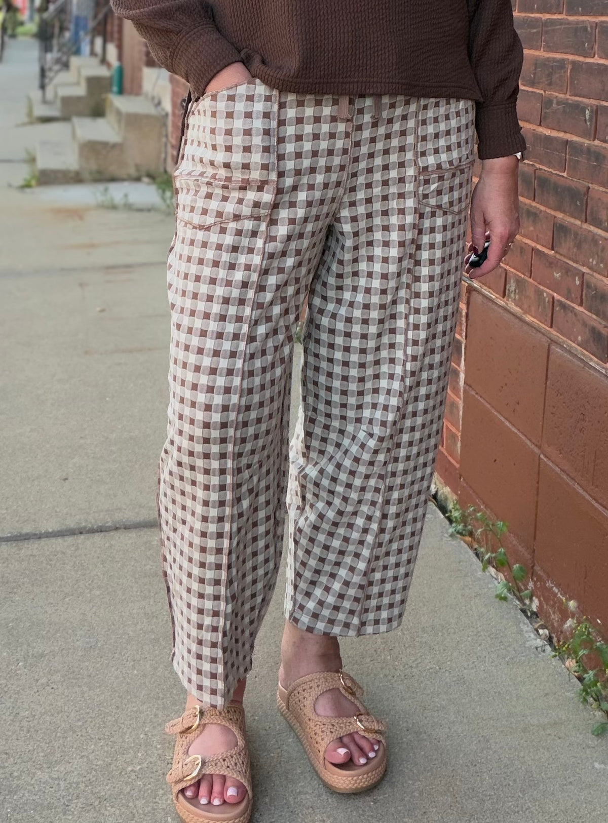 Laid Back Soft Brushed Check Barrel Pants