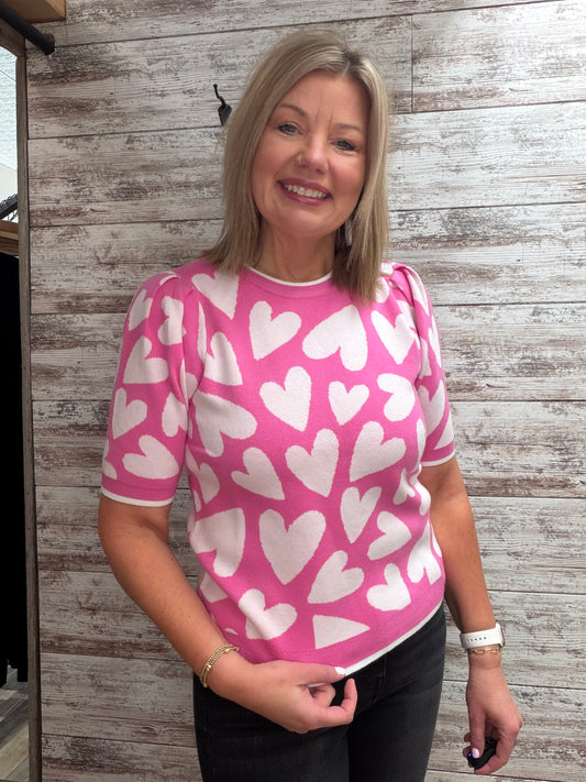 Valentine Heart Short Sleeve Sweater