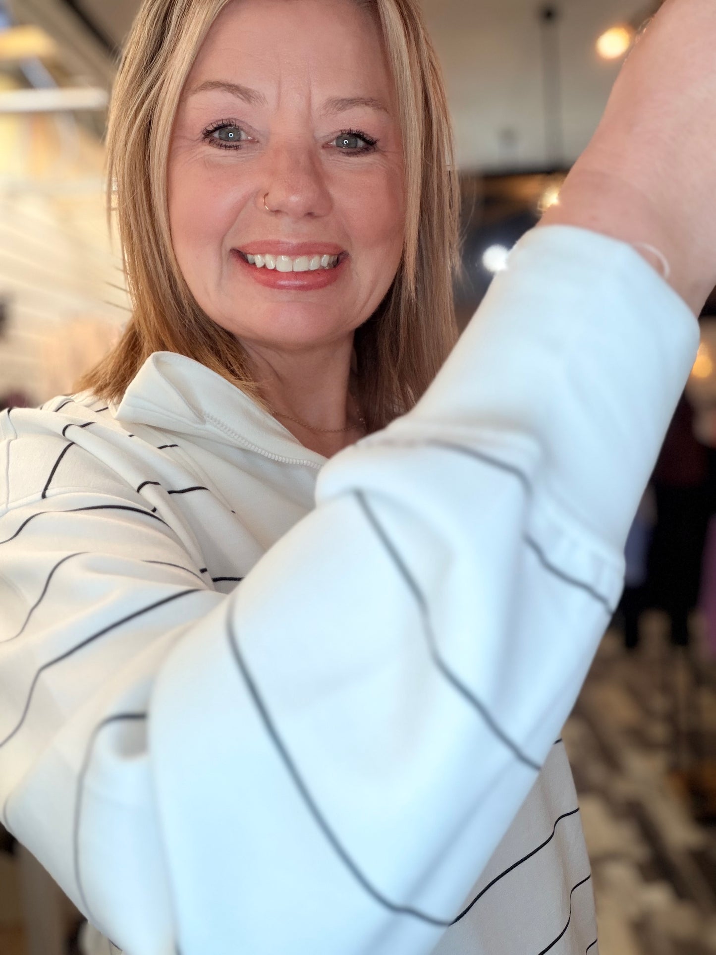 Two Stripe Piping Mock Neck Top