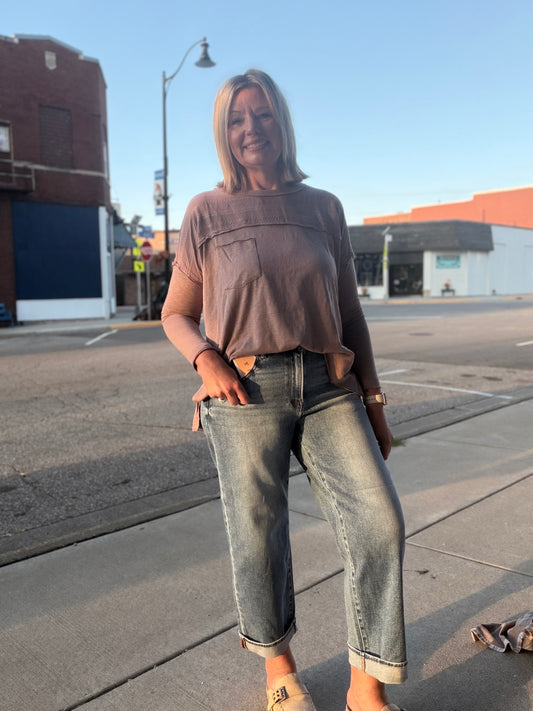 The Brooklyn Boyfriend Mid Rise Cuffed Denim by Risen