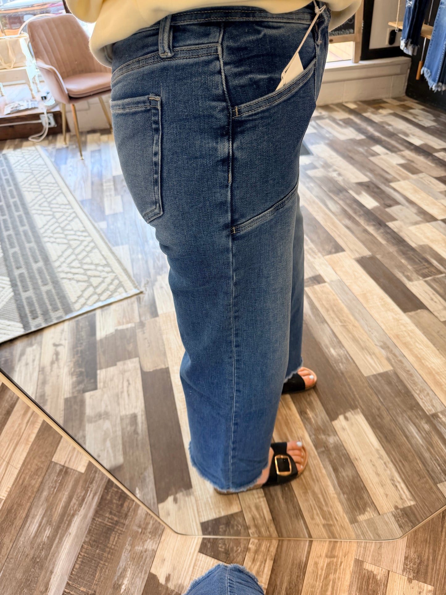 Lovervet High Rise Raw Hem Ankle Wide Leg Jeans