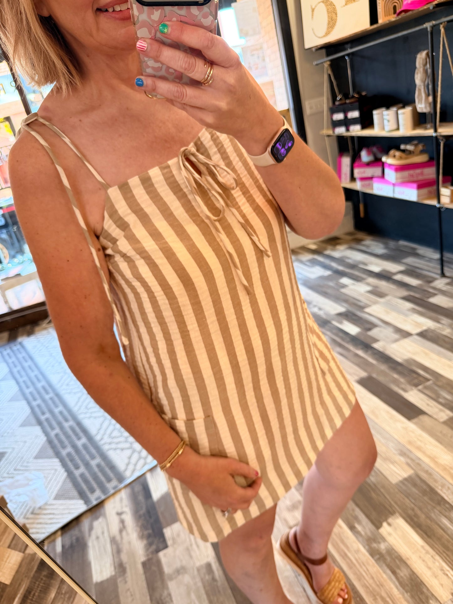 Easy To Look Good Stripe Gauze Tie Shoulder Dress