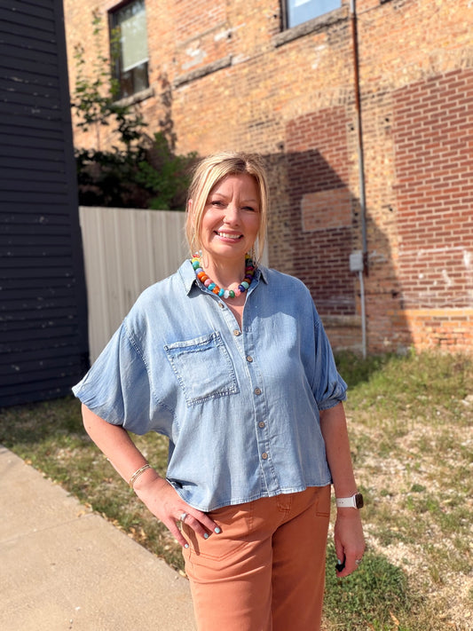 The Bri Washed Tencel Dolman Sleeve Top