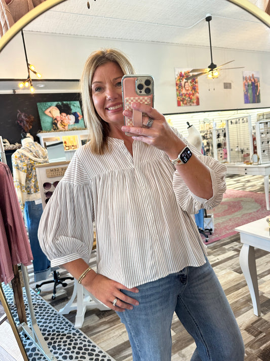Multi Stripe Relaxed Fit Button Down Blouse Top