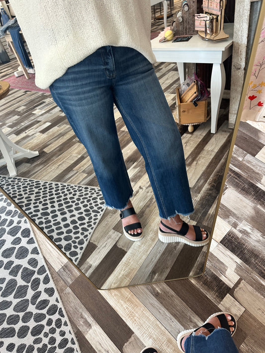 Lovervet Mid Rise Raw Hem Wide Jeans
