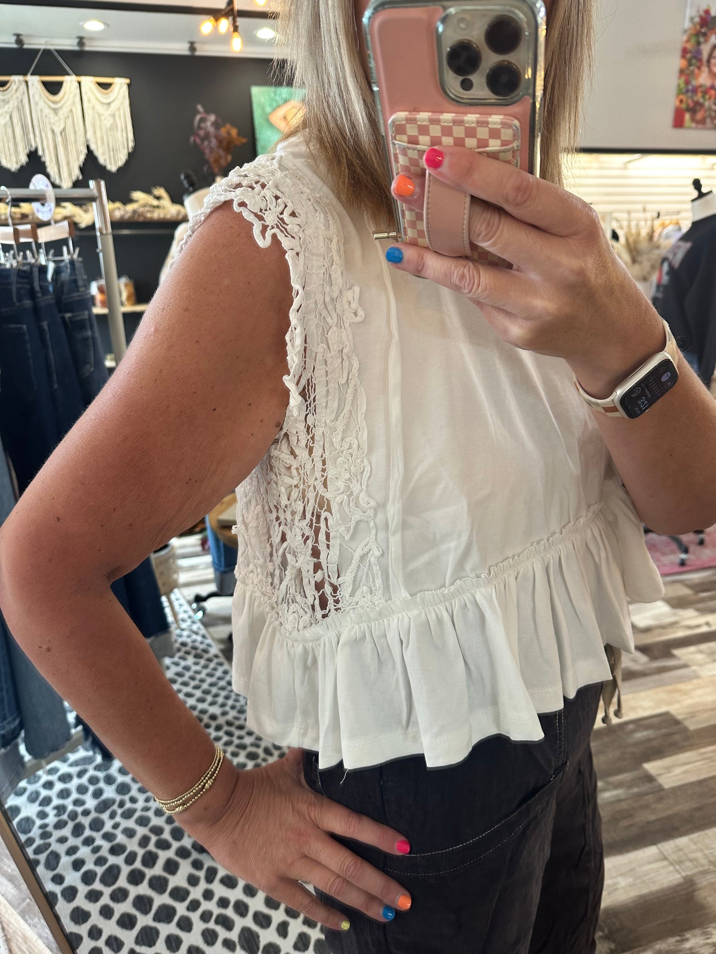 The Nala Side Lace Trim Ruffle Hem Top