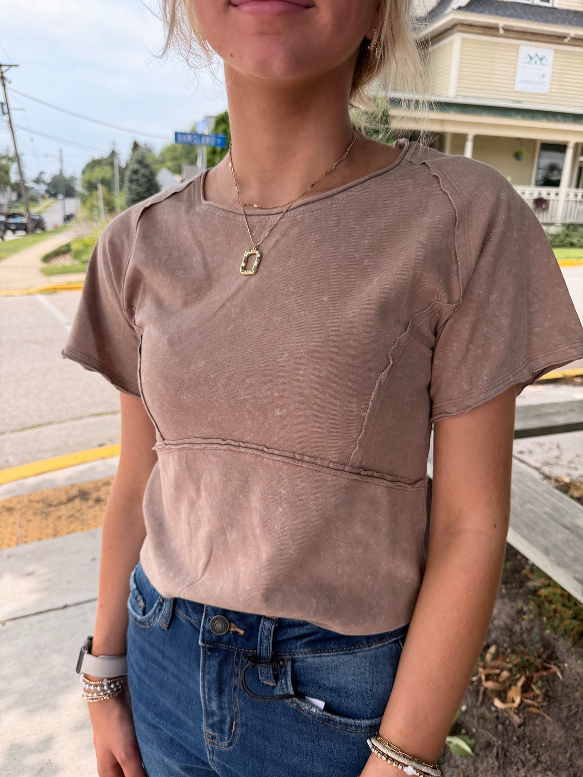 FP Dupe Mineral Wash Fitted Top w/Raw Edge