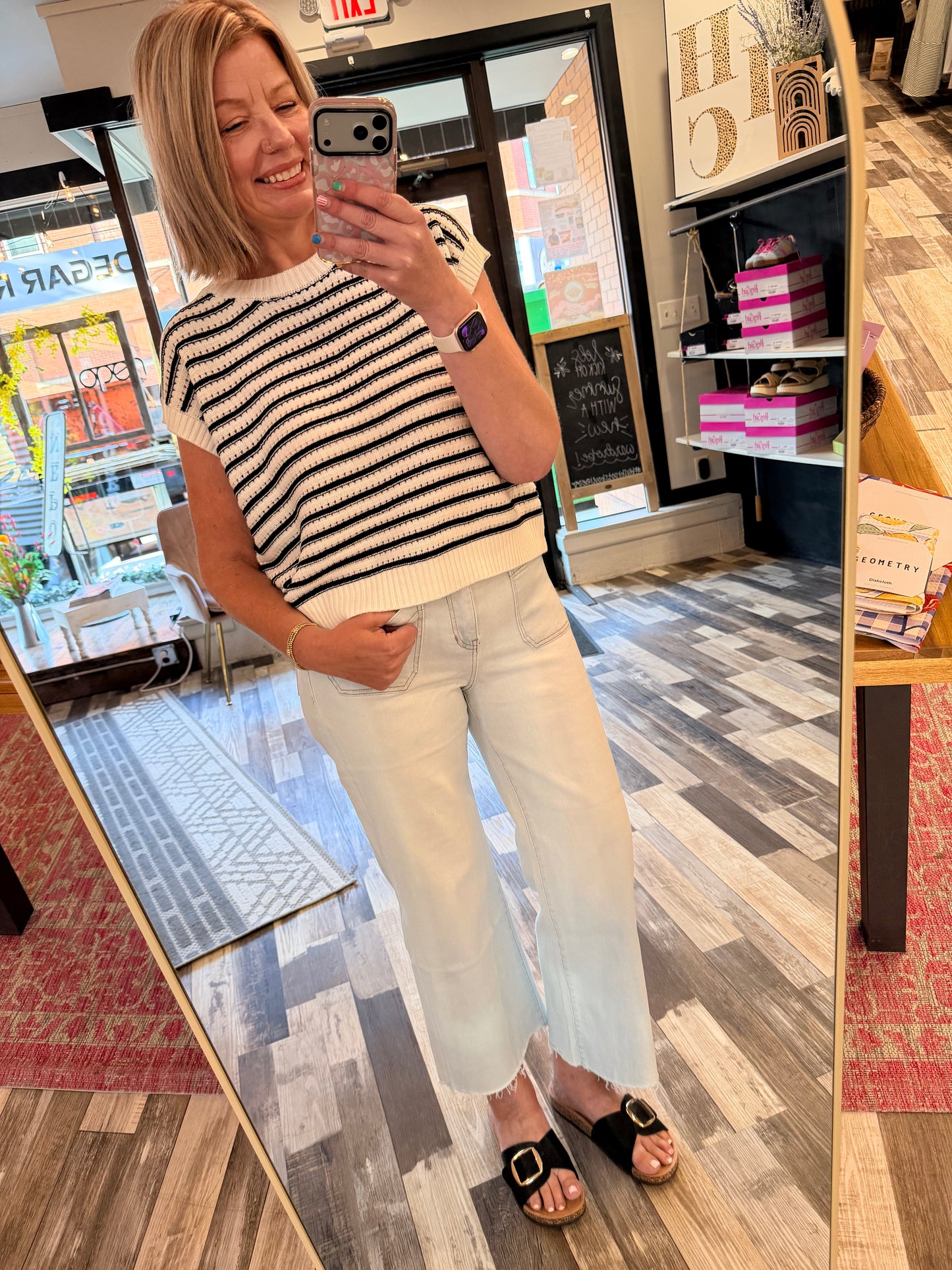 Casual Friday Striped V-neck Short Dolman Sleeve Oversized Top