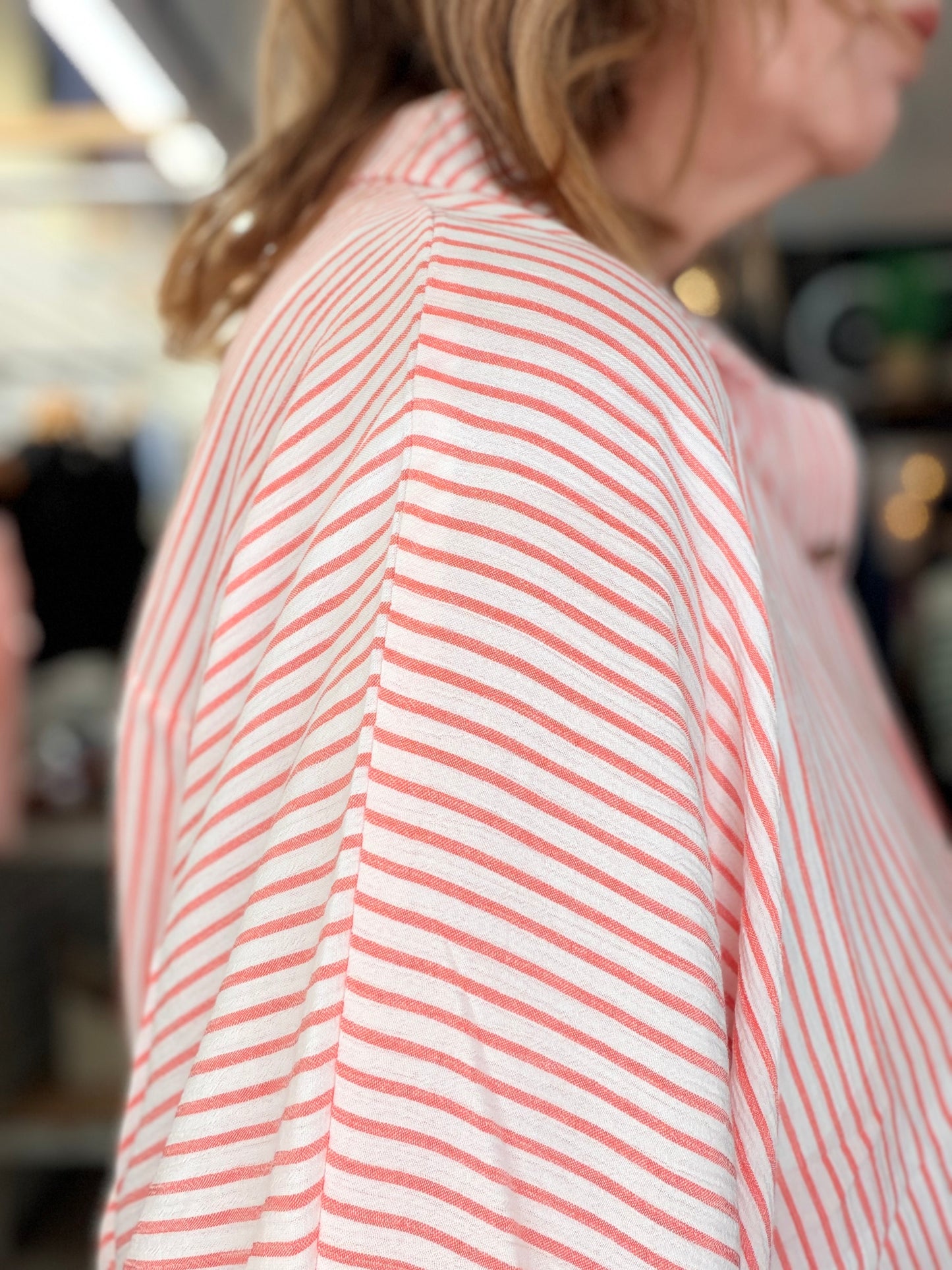 Woven Stripe Button Down Boxy Top