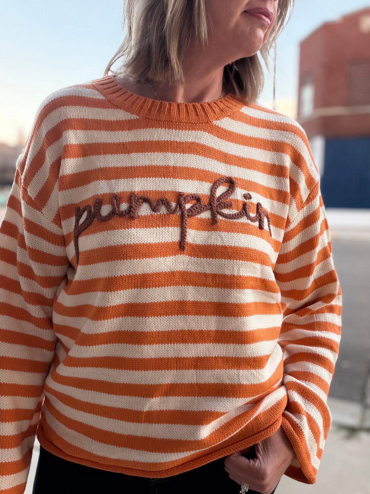 Pumpkin Script Striped Knit Sweater