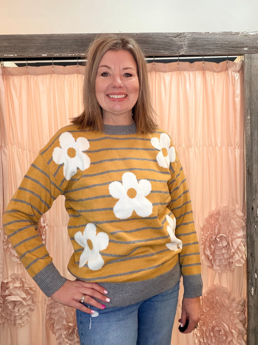 Daisy Patched Striped Sweater