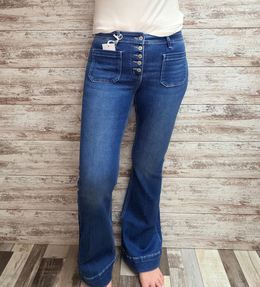 Vervet Mid Rise Button Fly Trouser Hem Flare Jeans